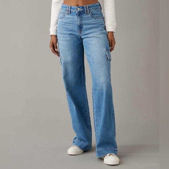 American Eagle Super High-Rise Baggy Wide Leg Jeans – Size 0 Regular - Picture 1 of 16